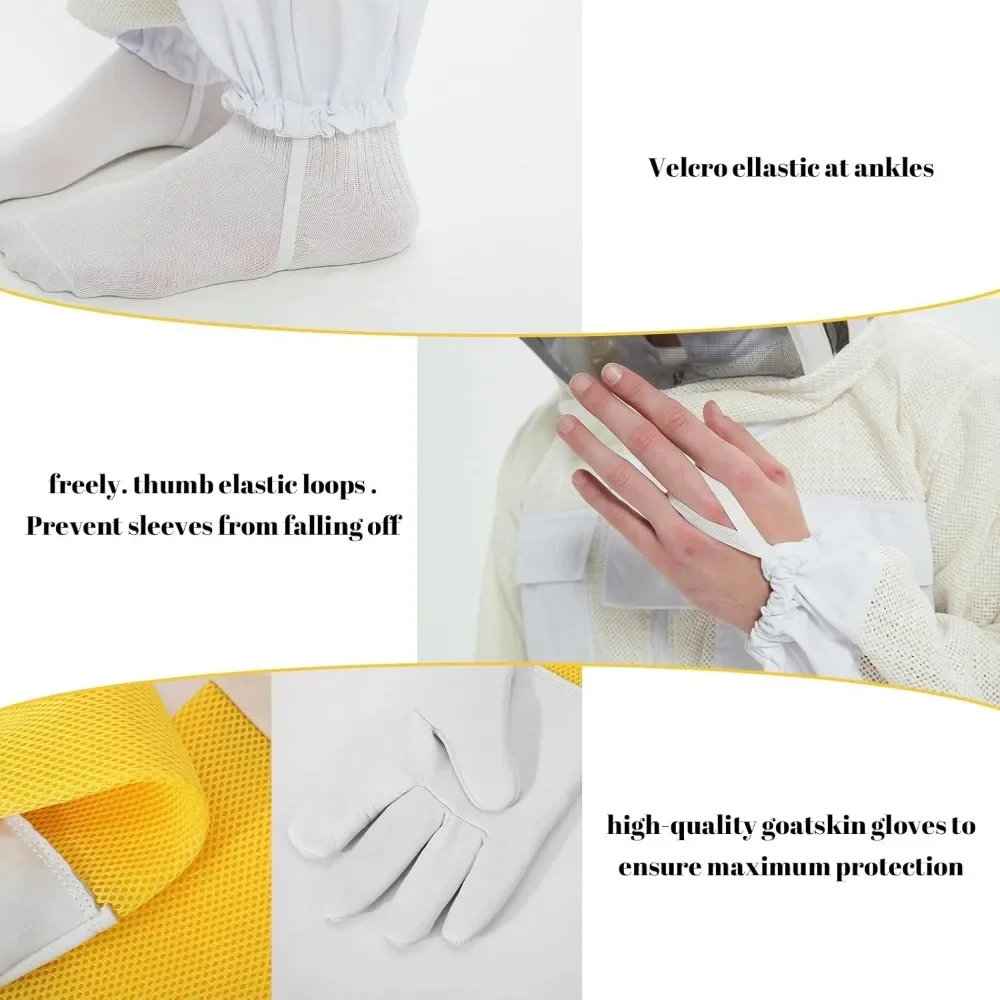 Bee Suits for Sting Proof Apiarist Ultra Ventilated Bee Protective Gear 3Layer Beekeepers Suit with Beekeeping Supplies