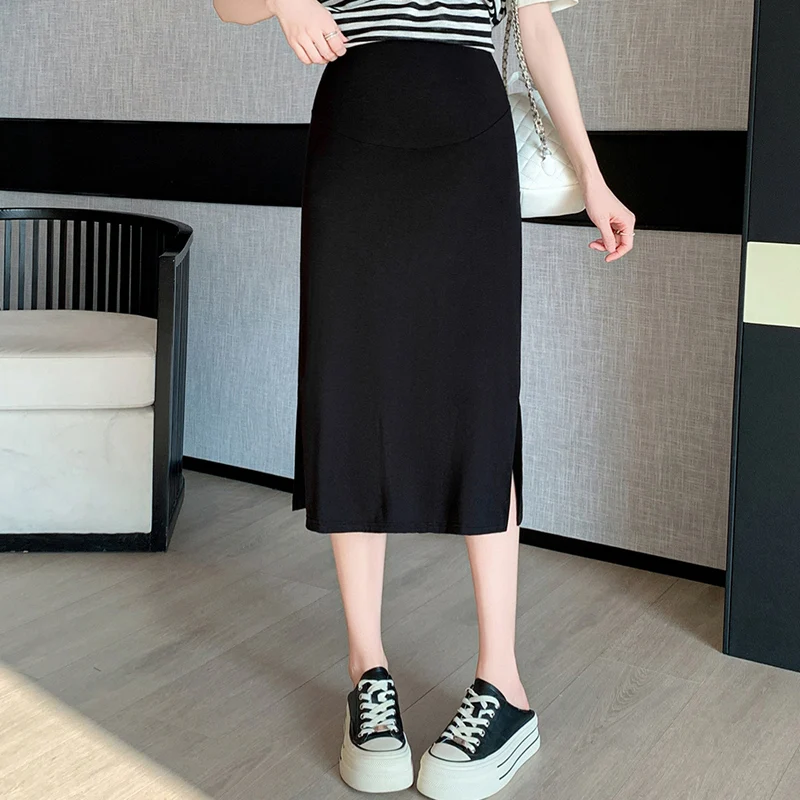 OOTD 24SS Y2K Youth Pregnancy Summer Thin Modal Skirts Belly Support Side Splits Pencil Skirts for Pregnant Women Pregnancy
