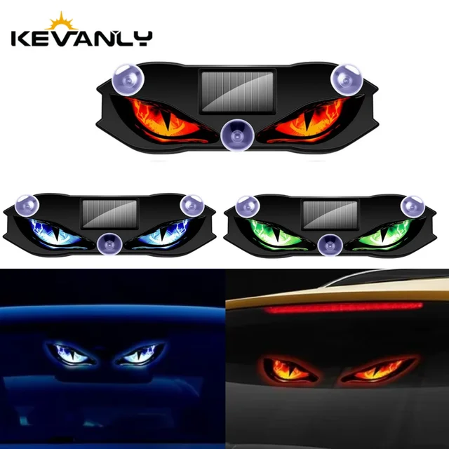 KEVANLY Solar Power Car Demon Eye Light Cool Flashing Warning Light Dynamic Safety Vehicle Signal Lights Universal 1