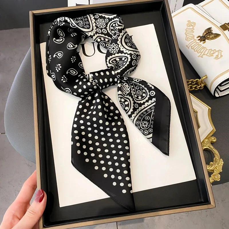 Luxury Polka Dot Paisley Print Square Scarf Black White Thin Decorative Neck Scarf Mature Style Sunscreen Headscarf Women printed scarf square scarf women scarves