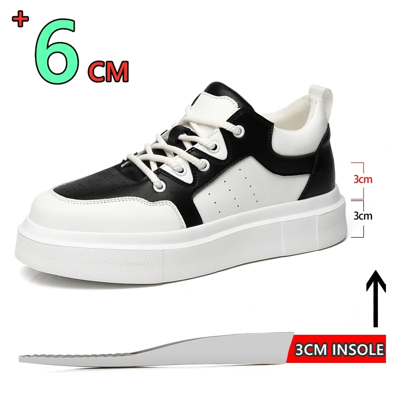 Cow Leather Elevator Shoes for Men Height Increase 3/6/8cm Breathable Lift Sneakers Hidden Heels Taller Thick-soled Casual Shoes 4