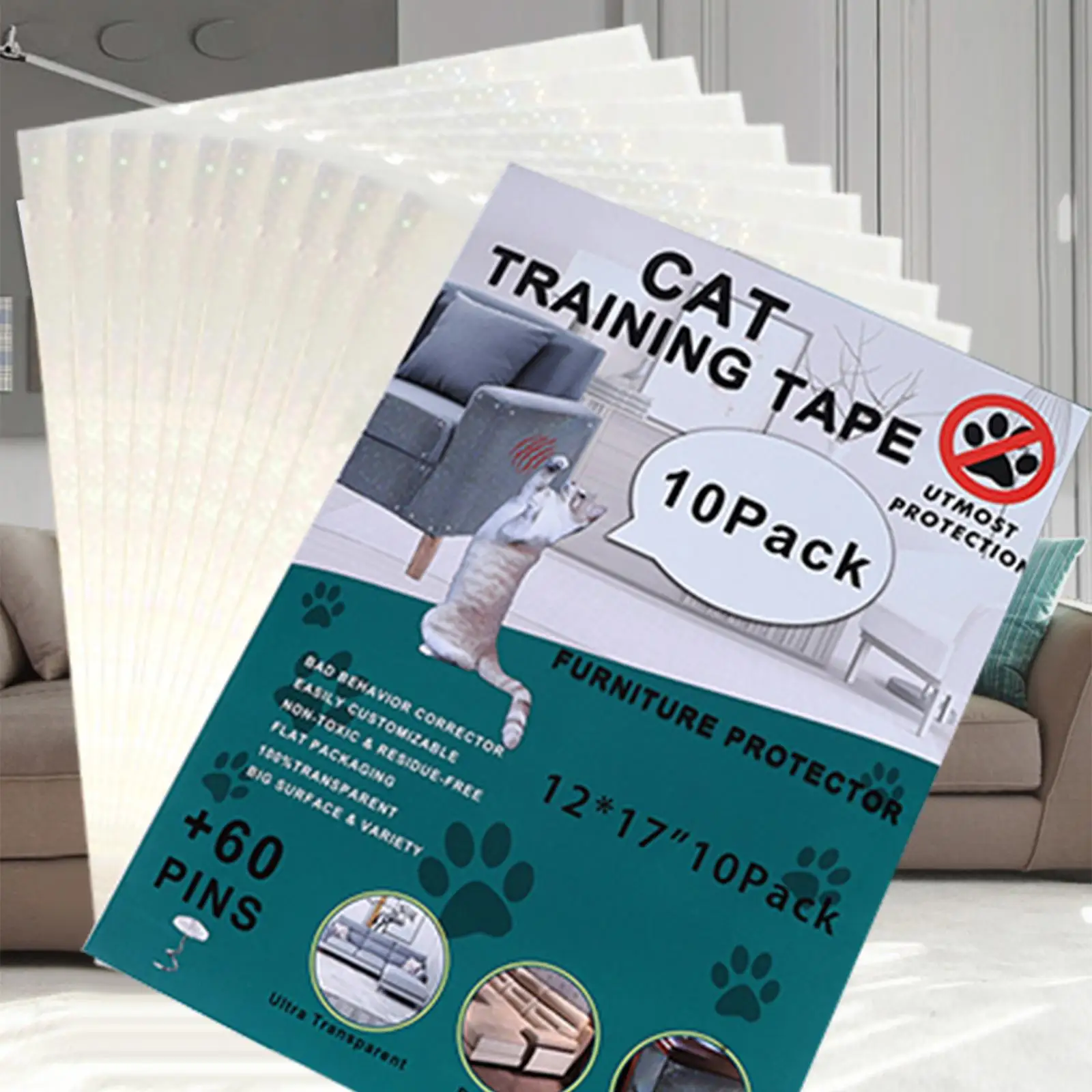 10 Pieces Cat Couch Protector Clear Anti Scratch Cat Deterrent Training Tape Cat Furniture Protector Protection Accessories