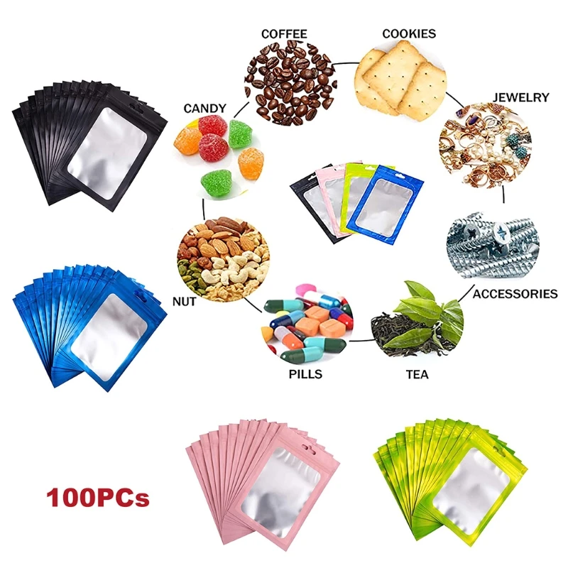 100 Pcs 플랫 호일 지퍼 잠금 가방 목욕 소금 화장품 가방 한쪽 지우기 미니 두꺼운 Mylar Resealable 가방 냄새 증거 지퍼 잠금 장치