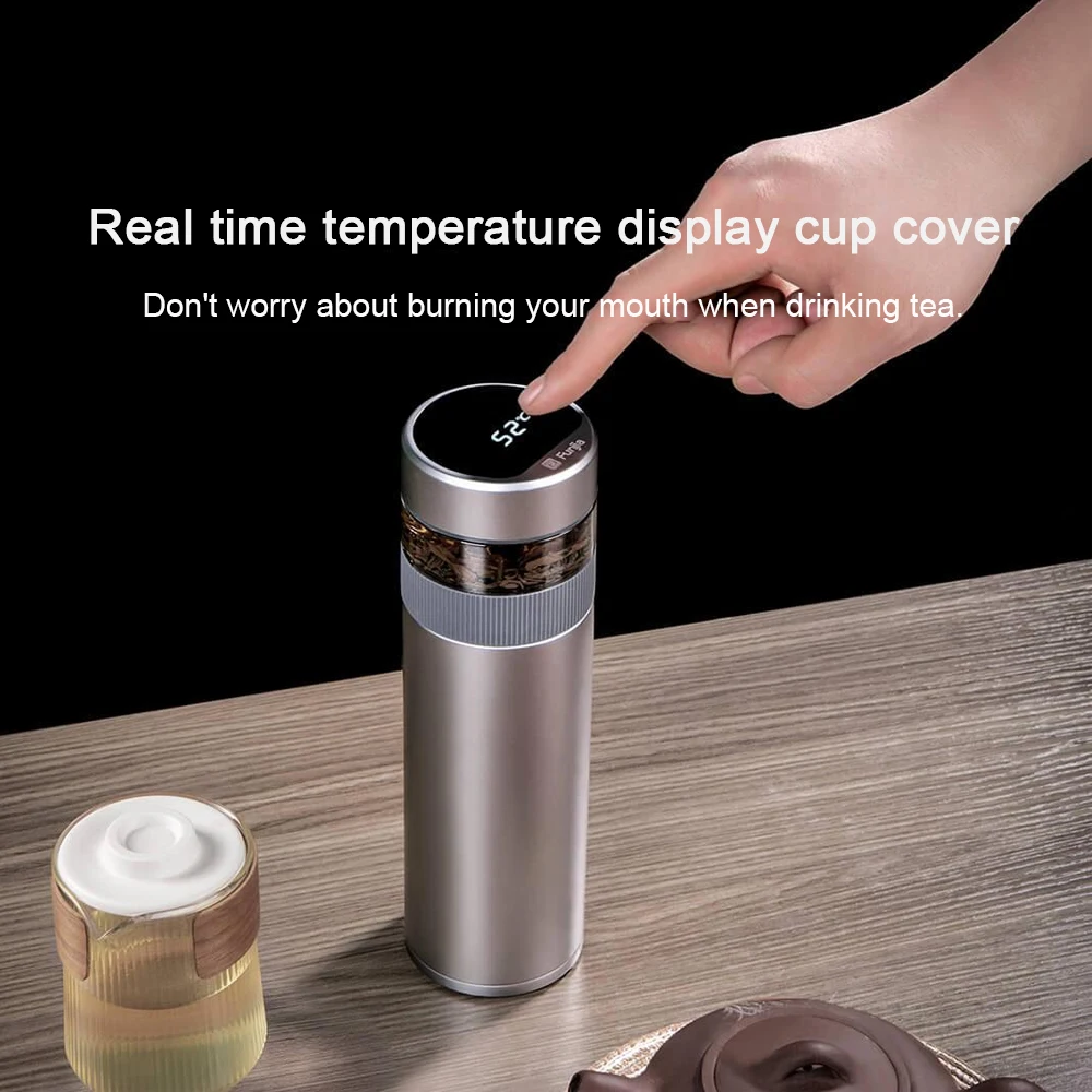 Funjia Pure Titanium Temperature Display Tea Separation Cup 520ML Capacity Portable Double-layer Thermos Cup 44℃ 6 Hours 4