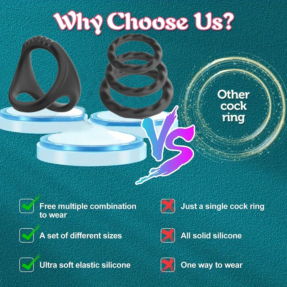 Penis Ring Silicone Ejaculation Delay Cock Rings Dick Erection Cockring Male Chastity Adult Sex Toys For Men Lock Sperm Trainer