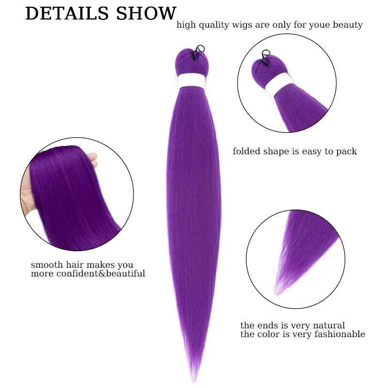 Synthetic Purple Braiding Hair Pre Stretched Extensions Long Straight Purple Hairpiece for Braiding for Halloween Chritmas Party