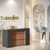 Modern Reception Desk with LED Lights, 63 Inches Front Counter Table for Reception Room, Lobby, Beauty Salon, Retail 4
