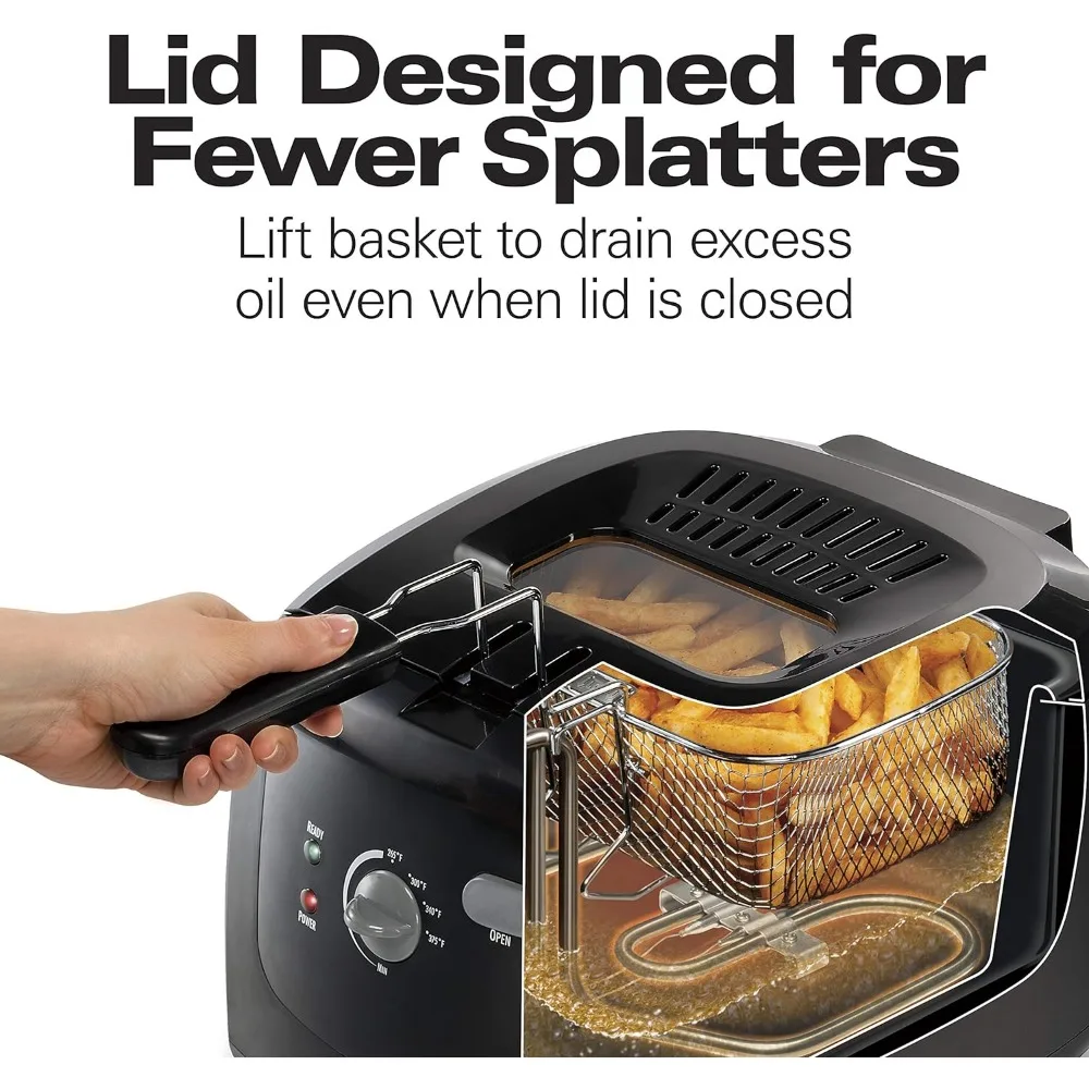 Electric Deep Fryer, Cool Touch Sides Easy to Clean Nonstick Basket, 8 Cups / 2 Liters Oil Capacity, Black,Cool-touch sides 5
