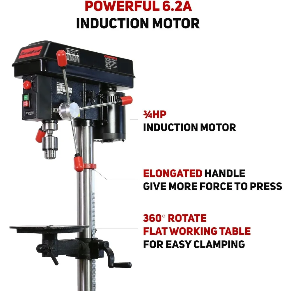 12 INCH 6.2A Professional Bench Drill Press, 3/4HP Powerful Benchtop Drill Press, Variable Speed Drill Press 5