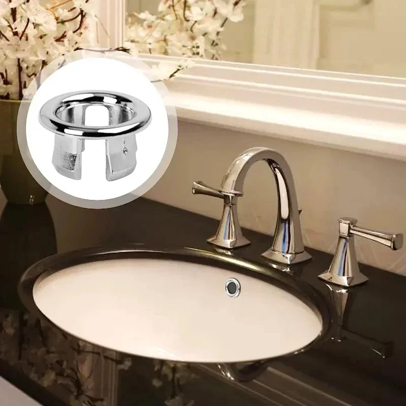 4PCS Plastic Bathroom Kitchen Basin Sink Overflow Cover Ring Insert Replacement Chrome Hole Round Drain Cap Drain Plug sink overflow cover