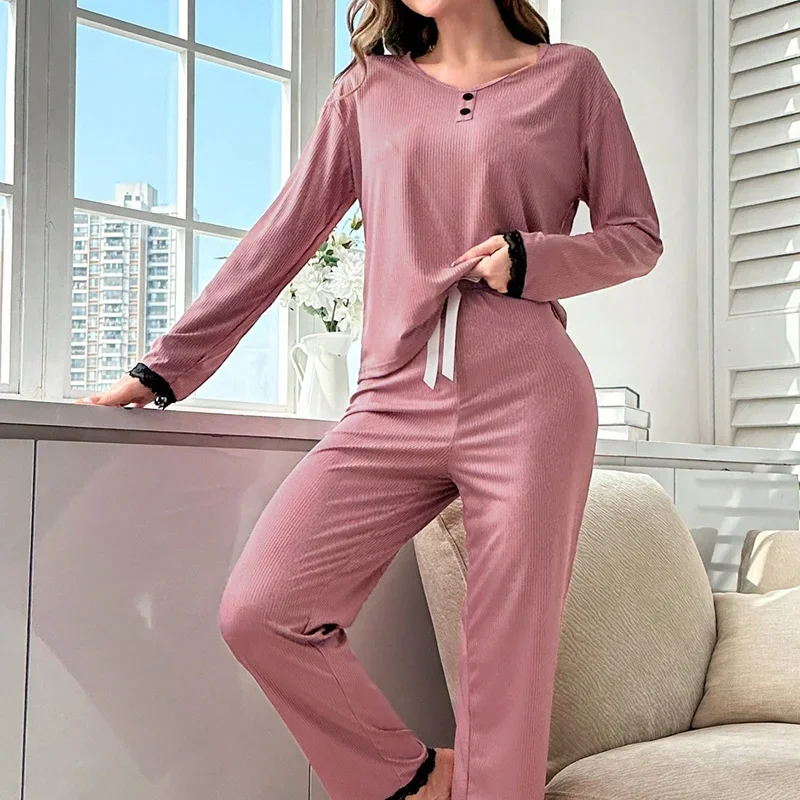 Autumn Winter Pajamas for Women Long Sleeves Milk Silk Pajama Solid Sleepwear Female Soft Loungewear