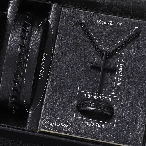 4PCS Business Men's Gift Box Watch Set Fashion Trend Quartz Watch Bracelet Necklace Ring Set Perfect Gift Set for Friends or Dad - Image 6