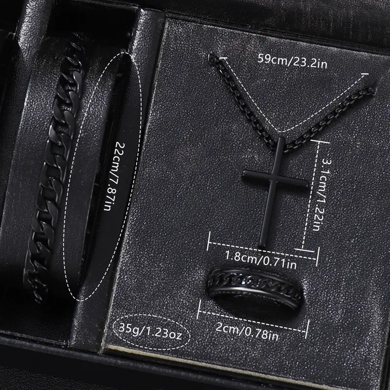 4PCS Business Men's Gift Box Watch Set Fashion Trend Quartz Watch Bracelet Necklace Ring Set Perfect Gift Set for Friends or Dad - Image 6