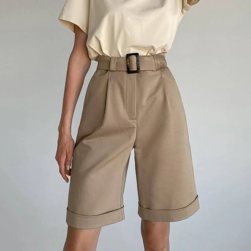 Women's Trousers Flanging with Pockets, Zipper Buttons, Solid Color Fashion Casual Women's Shorts, Fashion Street Shooting 2024