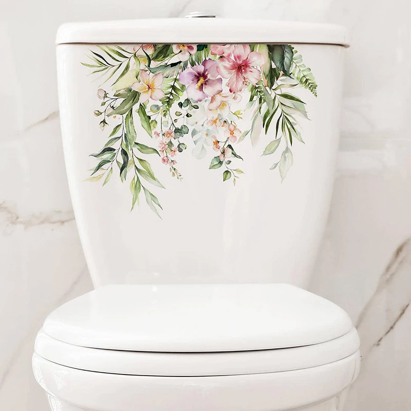 Green Plant Leaves Flower Wall Stickers Self Adhesive For Bathroom Toilet Living Room