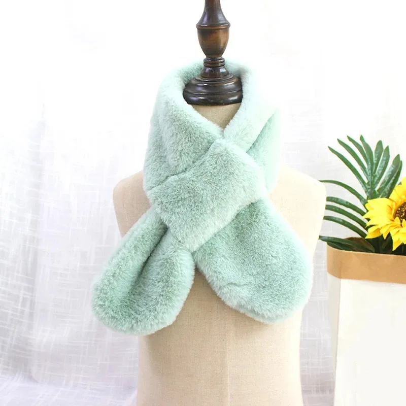 Children Winter Soft Warm Scarf Faux Rabbit Fur Cross Collar Scarves Kids Baby Girl Boy Fashion Shawl Neck Warmer Neckerchief