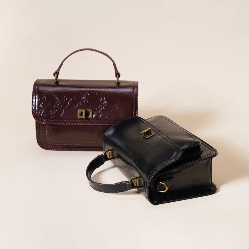 Vintage Genuine Leather Small Square Bag Spring Summer New Style Women's Handbag High Quality Shoulder Crossbody Bag