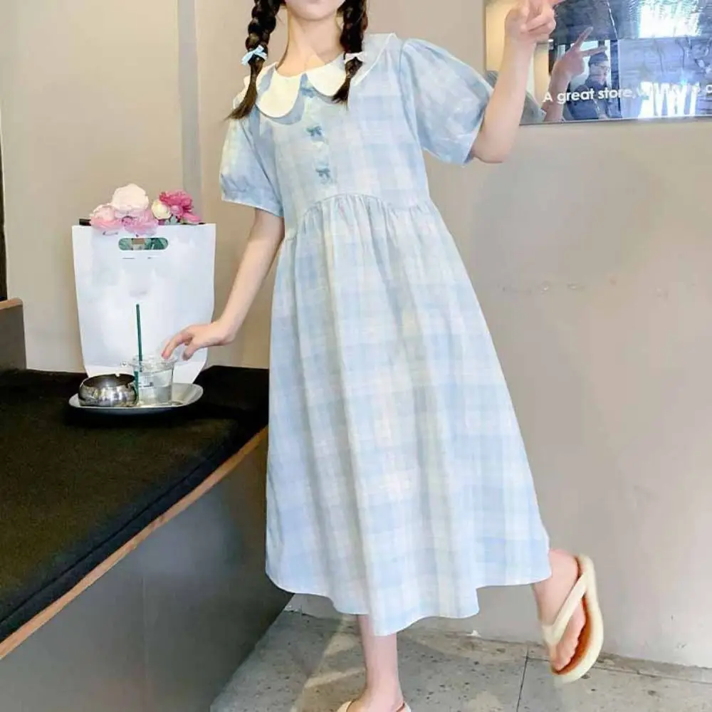 Elegant Loose Girls Plaid Dress Sweet Party Summer Kids Dresses Teenagers Beach Vacation Children Princess Dress Holiday
