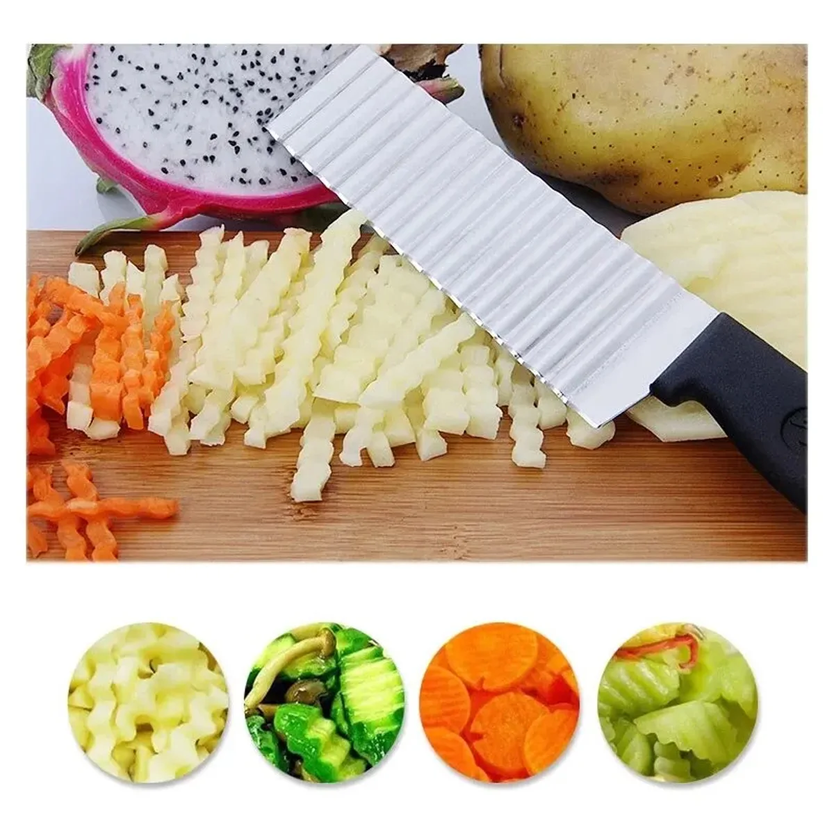 Stainless Steel Potato Chip Slicer Knife Wavy French Fry Cutter Knife Vegetable Fruit Crinkle Wavy Cutter Kitchen Gadget