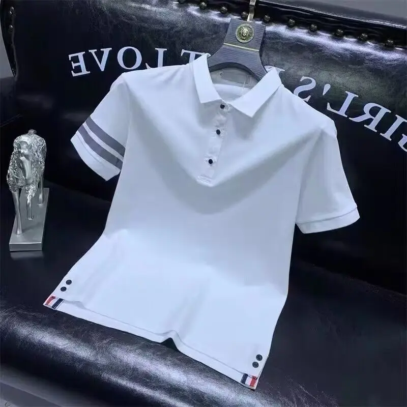 

2023 Summer New Korean Fashion Hipster Street Sports Chic Intellectual Business Casual Polo Shirt Solid Color Top Clothes Men