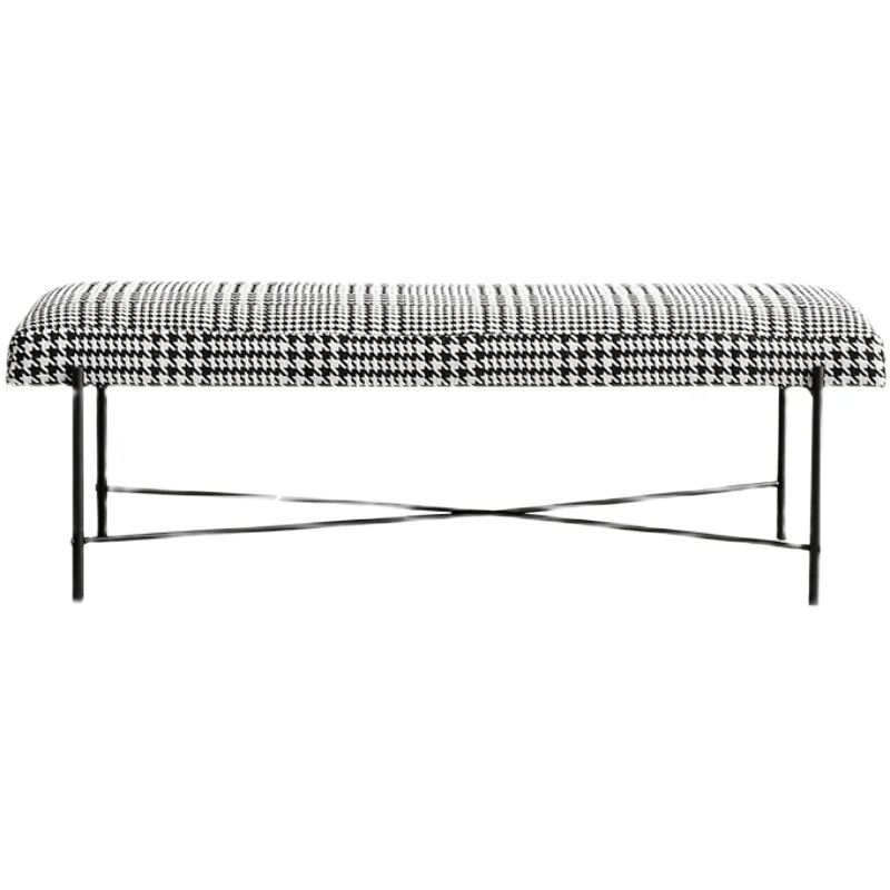 

Light luxury Nordic minimalist thousand bird grid bed tail stool small unit bedroom bed front and back modern American