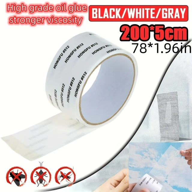 1 roll 2M Strong Self-Adhesive Window Screen Repair Tape - Cover Holes and Tears, Keep Insects Out  Window Screen Mosquito Net 3