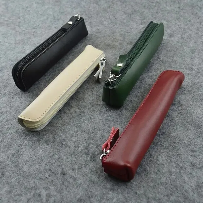 한국 스타일 간단한 가죽 방수 연필 케이스 휴대용 펜 보호 케이스 미니 문구 보관 학생 용품