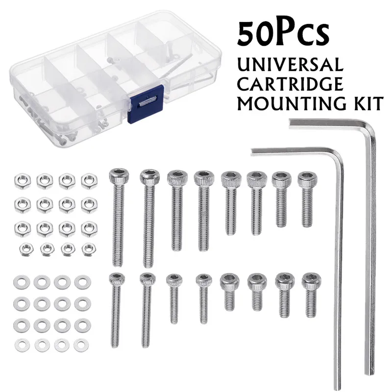 50pcs/set M2.5 Universal Turntable Headshell Cartridge Mounting Kit Stainless Steel Bolts Screws Nuts Set with Case 50pcs/set M2.5 Universal Turntable Headshell Cartridge Mounting Kit Stainless Steel Bolts Screws Nuts Set with Case