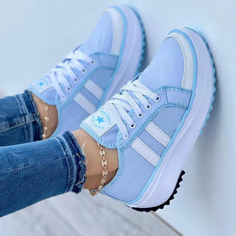 2022 Summer Platform Women's Canvas Sneakers Casual Running Walking Ladies Shoes Flat Platform Round Toe Increasing Footwear 