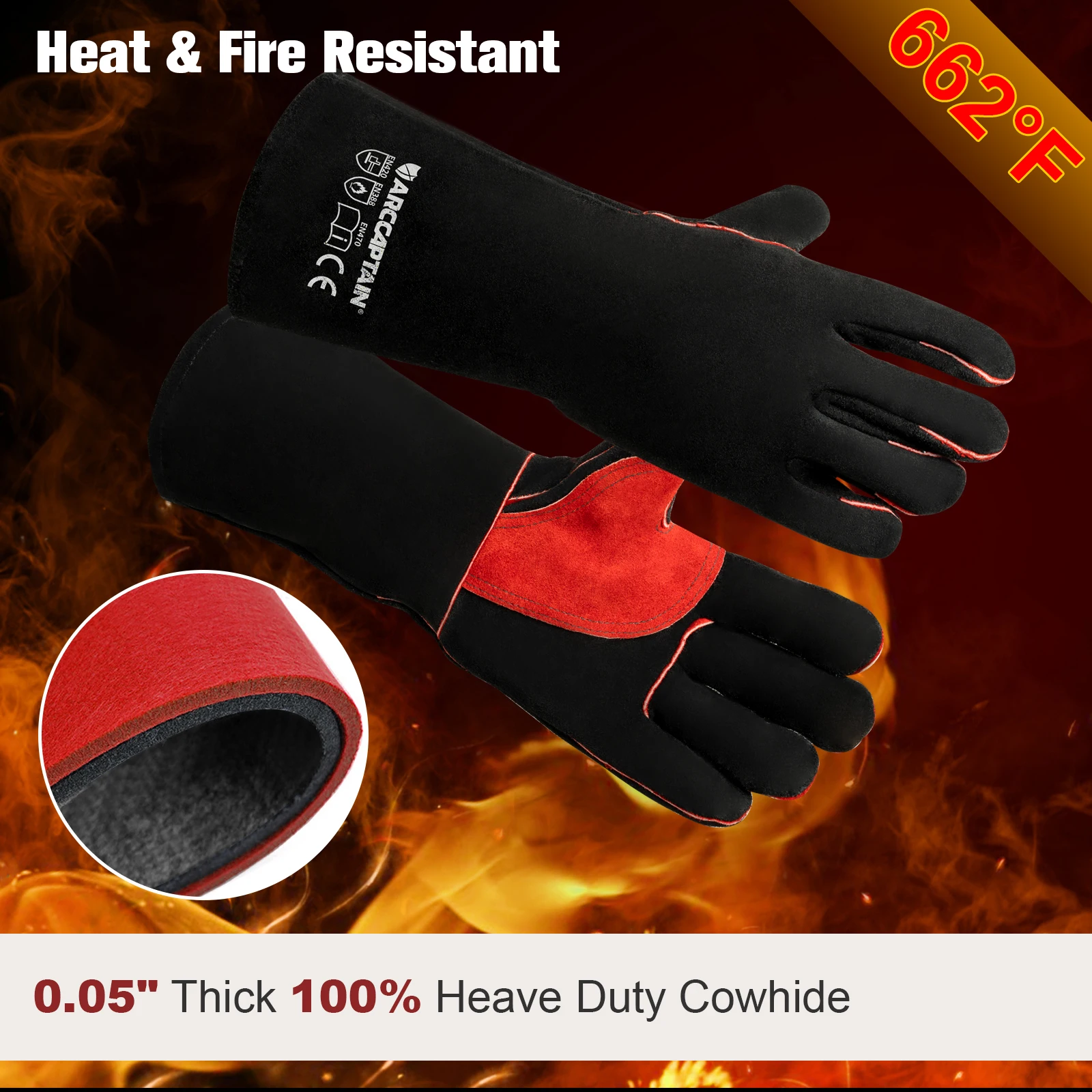Gants de soudage très résistants, résistants à la chaleur et au feu avec  coutures, gants de