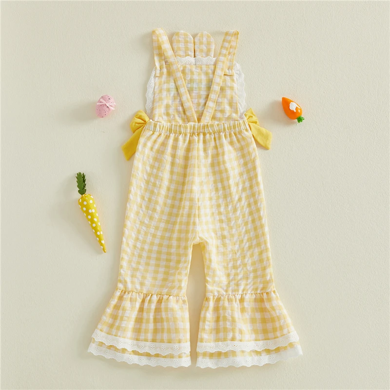 Easter Plaid Bell-Bottom Overalls 3