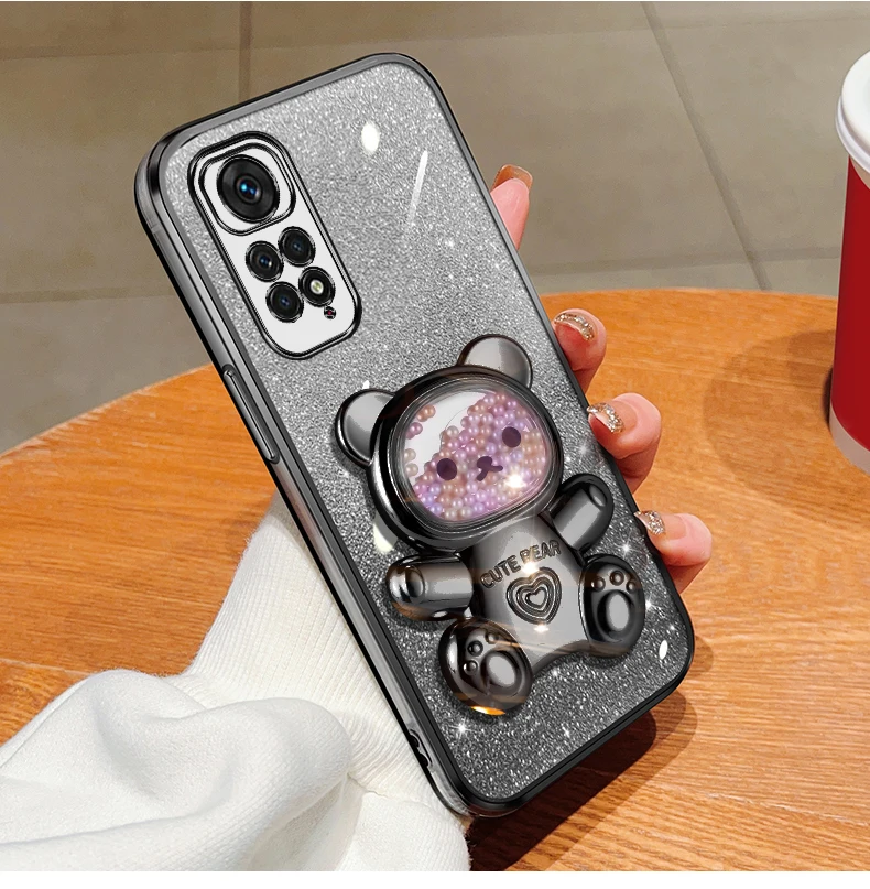 Coque de téléphone avec support à paillettes, ours mouvant, Note 11 S, pour Xiaomi Redmi Note 11, 12 Pro Plus, 4g, 5g, 11s, 12s, 12pro_voghion.com