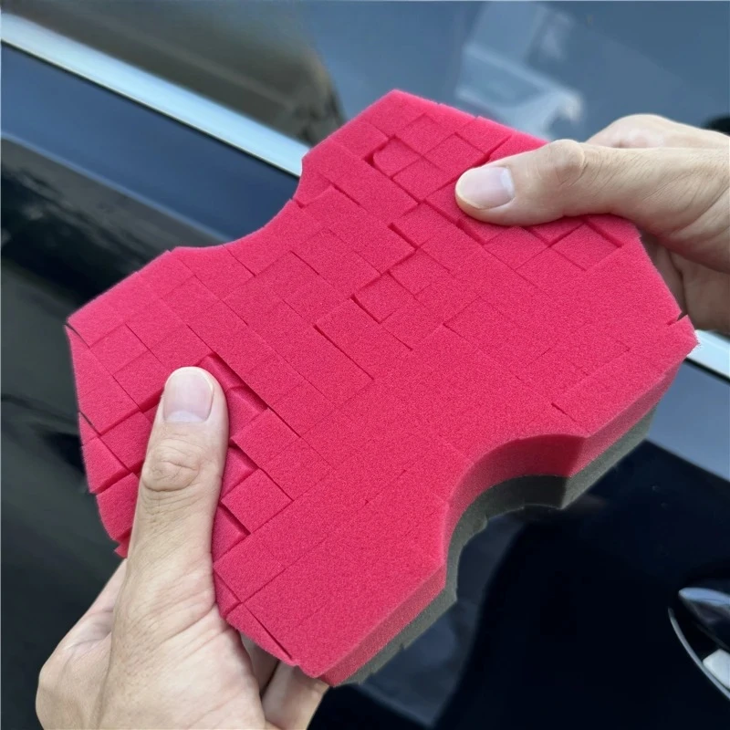 2.0 Red & Black Dual-Sided Cross-Cut Sponge - Improved Hold, Accesses Narrow Gaps for No-Rinse Car Cleaning  Convenient
