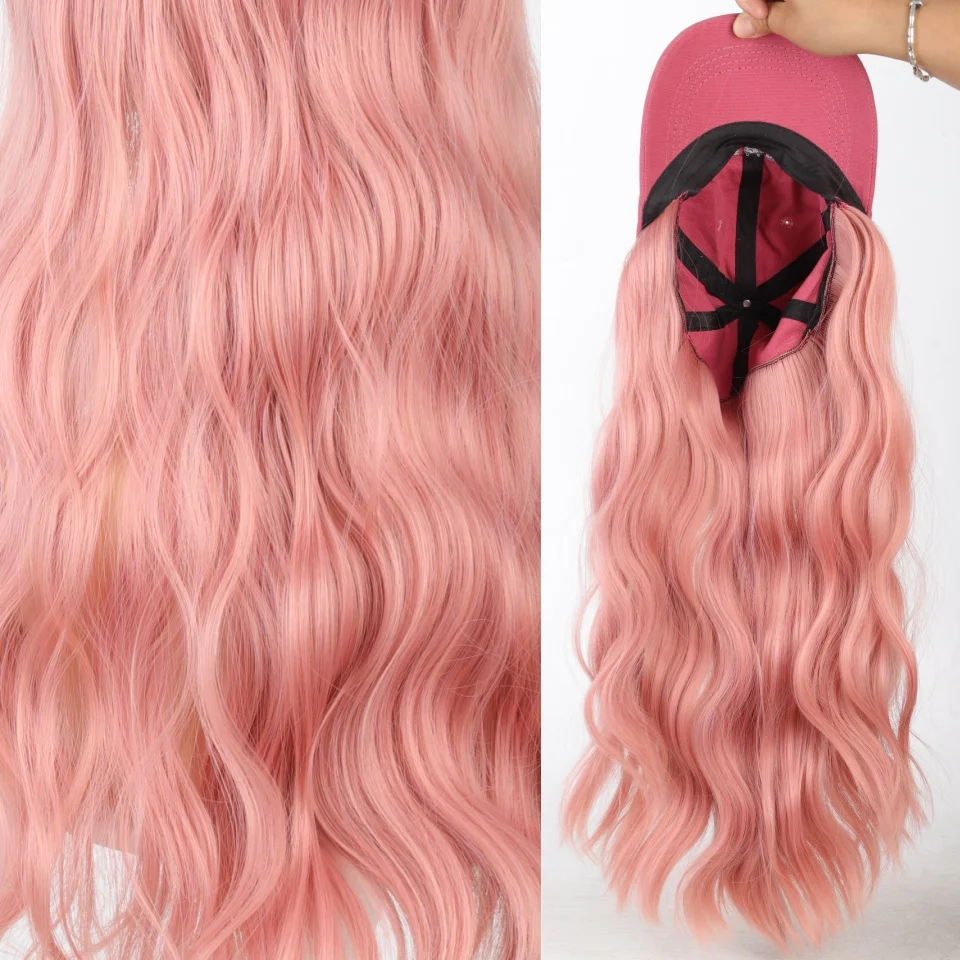 Pink Synthetic Hair Extensions Fluffy Long Wave Wig for Women