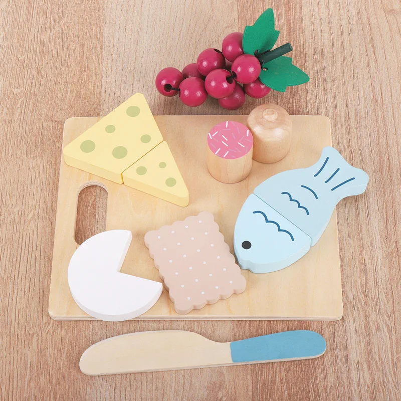 Wooden Pretend Play Food Kitchen Toys Classic Cutting Cooking Set Kids HousePlay Educational Imitation Game Toys for Girls Boys 4