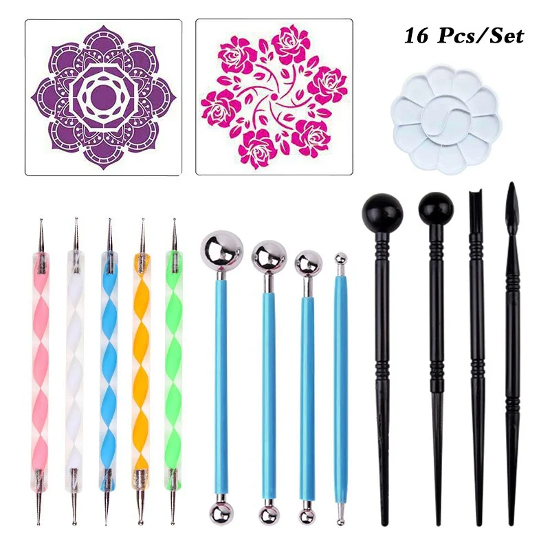 Art drawing tools 16/20/35/42/53PCS DIY mandala dotting painting tools stencil painting board acrylic tools set for stone flower artDecor