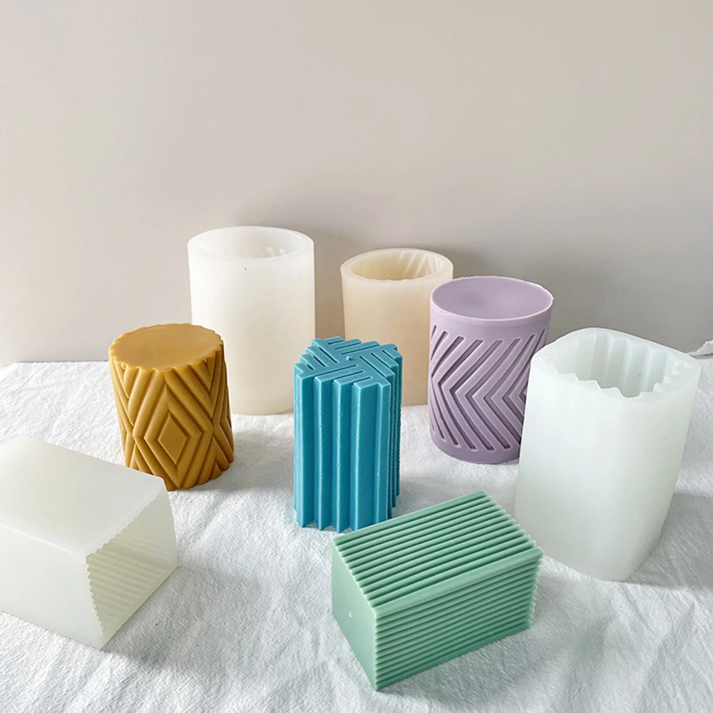 3d Geometric Cylinder Candle Mold Silicone Molds Diy Gear Pillar Candle
