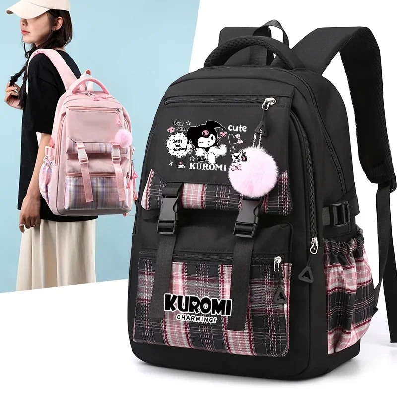 MINISO Sanrio Kuromi Large capacity Waterproof Backpack for School Kawaii Anime cosplay bag Travel Bag School Student girl Gift miniso sanrio anime sling bag cinnamoroll kuromi sling backpack kt my melody pc design fancy pack kawaii chest bag