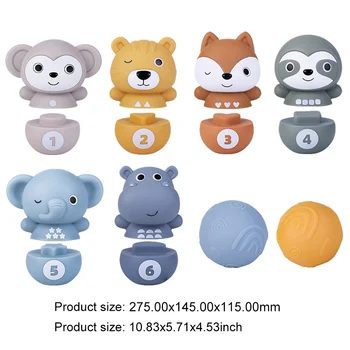 1Set Soft Silicone Building Blocks Stacking Blocks Baby Toy Round Shape Silicone Construction Toy Rubber Teethers Montessori Toy 4