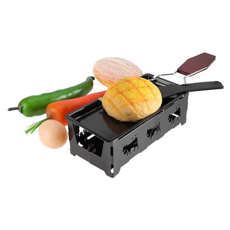 Portable Cheese-Raclette Non-Stick Baking Tray Stove Set,Home Kitchen Grilling Tool With Wood Handle,Cheese Stove