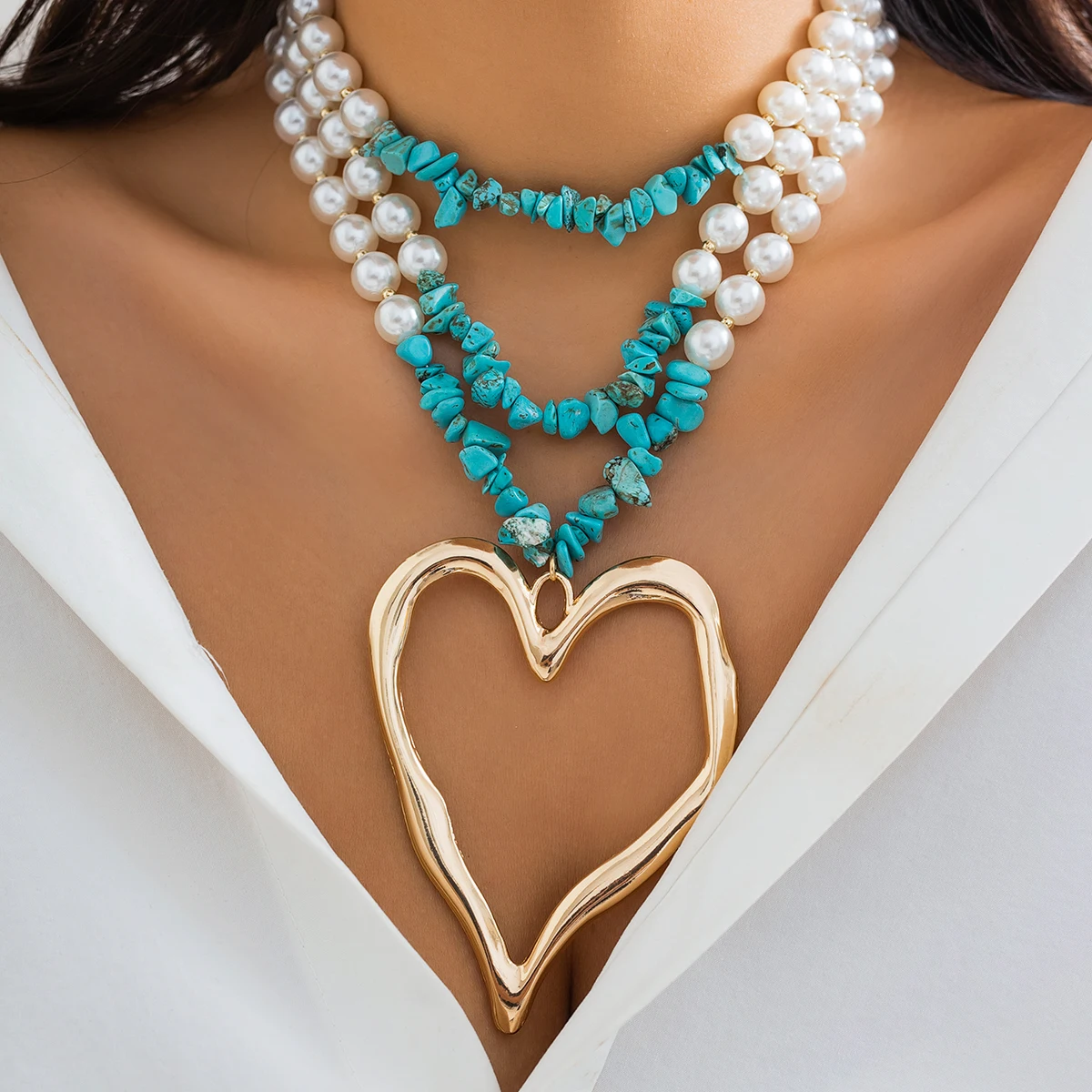 Collana corta a strati con cuore, gioielli con ciondolo a forma di