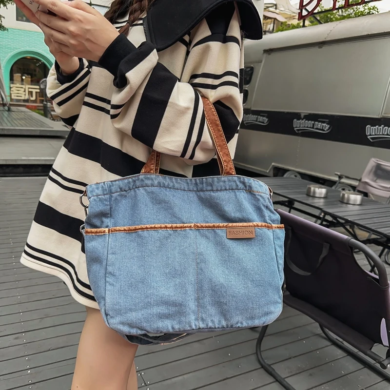 Vintage Denim Women's Bag New Jeans Messenger Bag Y2K Canvas Shoulder Bag Big Eco Bag Korean Shopping Handbag Female Pockets Ins