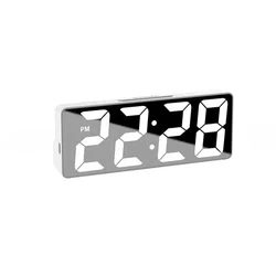 Sleek Mirror LED Alarm Clock with Adjustable Brightness and Snooze Function (White)