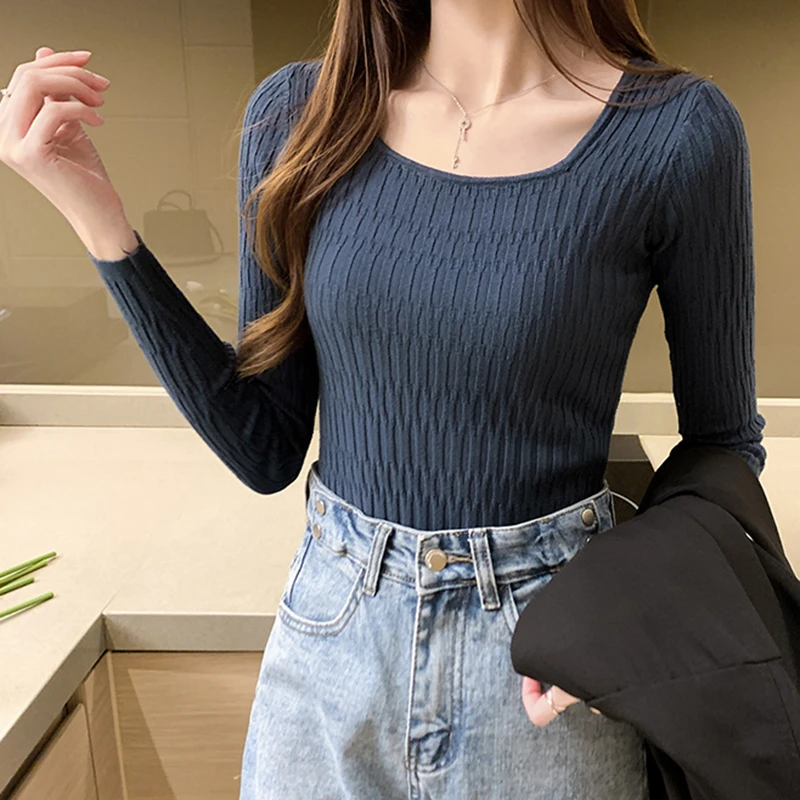 argyle sweater 2022 Casual O-Neck Sweater Autumn Winter Slim Sweater Women Solid Knit Ssweaters Pullovers Long Sleeve Soft Femme Jumper Top pullover sweater