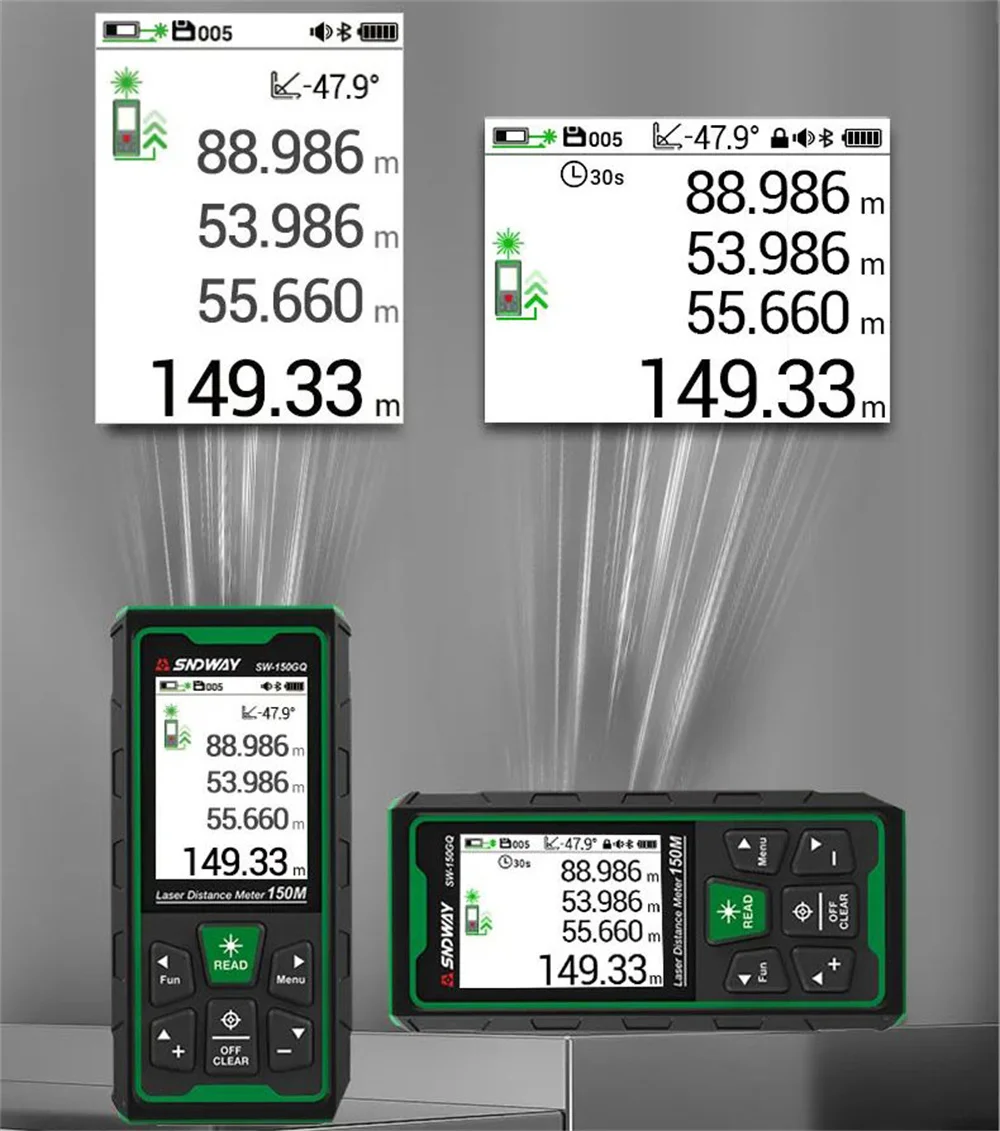 SNDWAY Digital Rangefinder Bluetooth Laser Distance Meter 4X Zoom Green Laser Ta