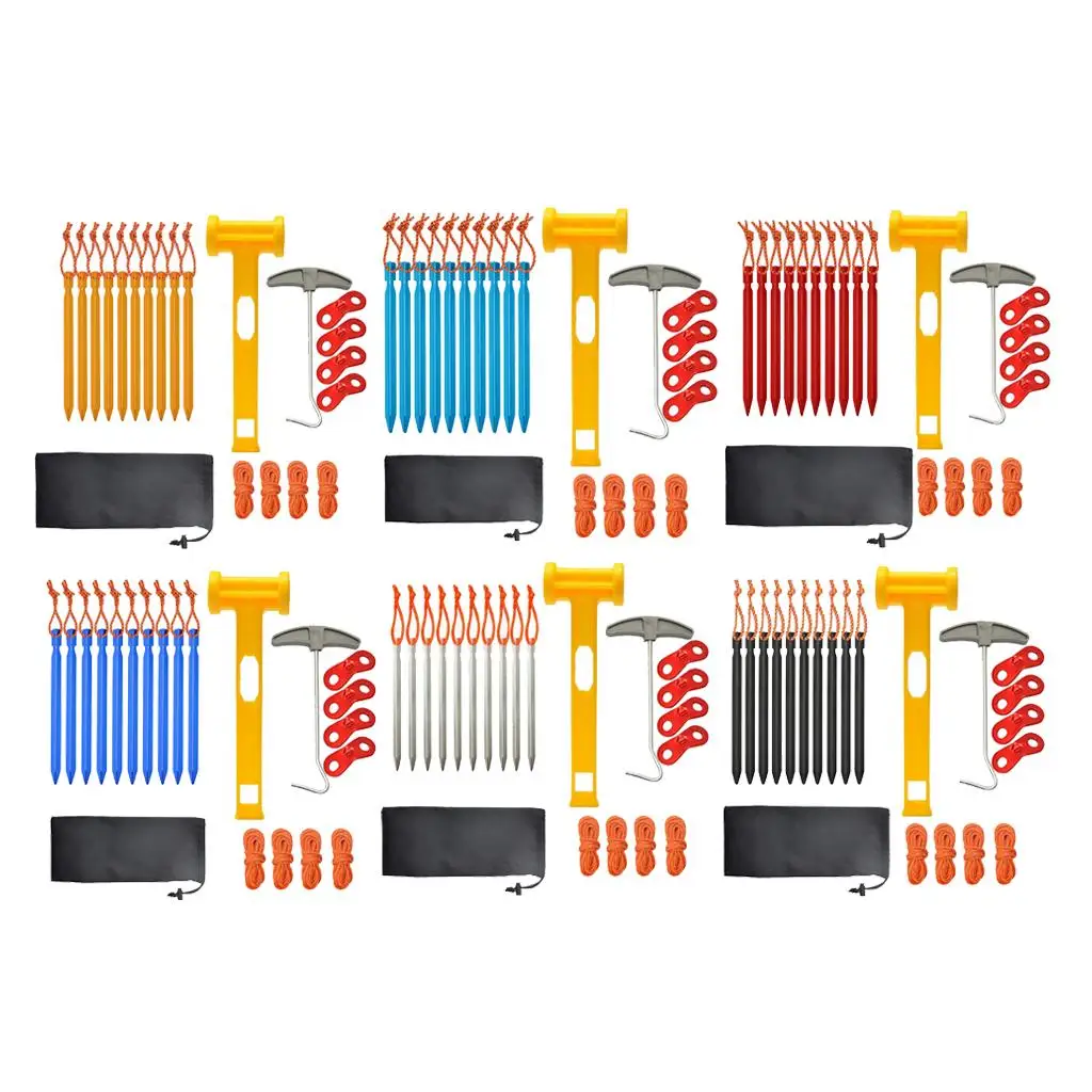 

Outdoor Camping Tent Stakes Accessories Kit Aluminum Camp Pegs Stake Cord Set