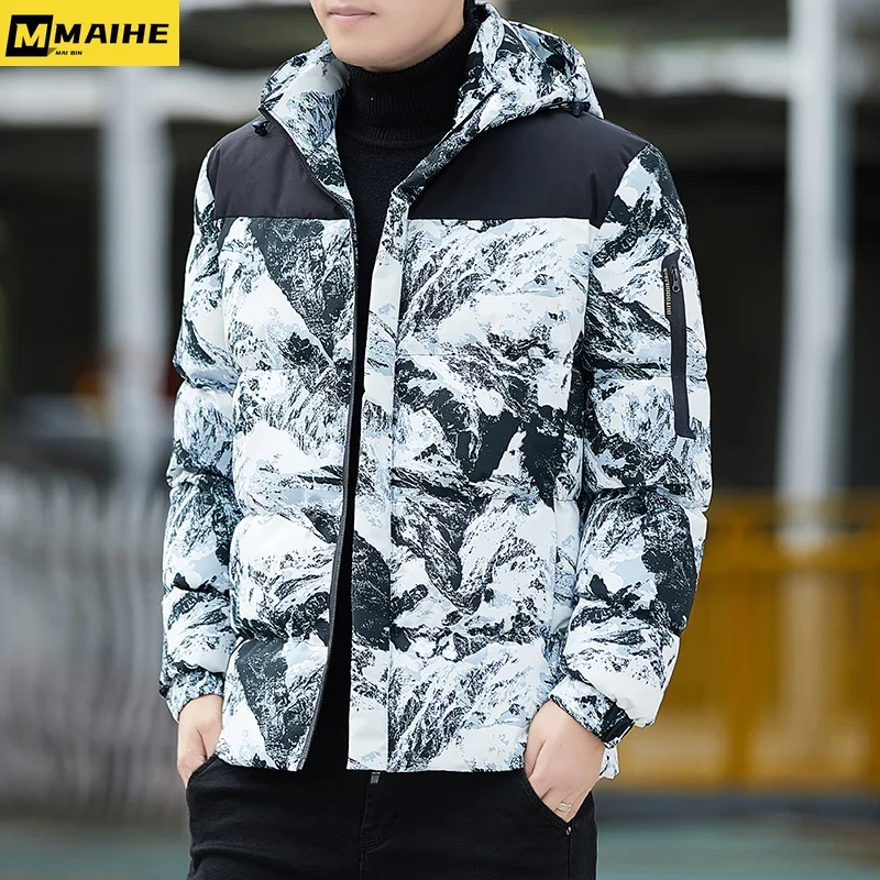 2023 New Winter Men's Parka Fashionable Camouflage Thickened Hooded Puffer Jacket Men's Sports Casual Windproof Warm Padded Coat
