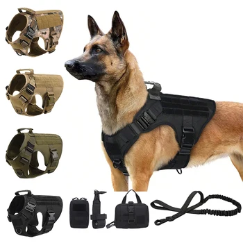 Tactical Dog Harness Collar Leash Molle Pouches For Medium Large Dogs Pet German Shepherd Training Walking Vest Dog Harnesses 1