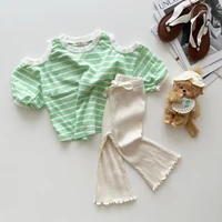 3-9T Baby Girl Casual Flared Trousers Spring Summer Stretchy Ribbed Wooden Hem Girls Infant Kids Versatile Soft Cotton Leggings 4