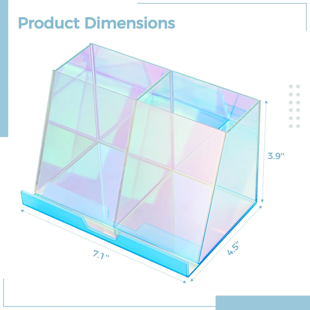 Acrylic Pen Holder Iridescent Desk Organizer Acrylic Storage Organizer Built-in Phone Holder For Pencil Cosmetics Makeup Brushes 5